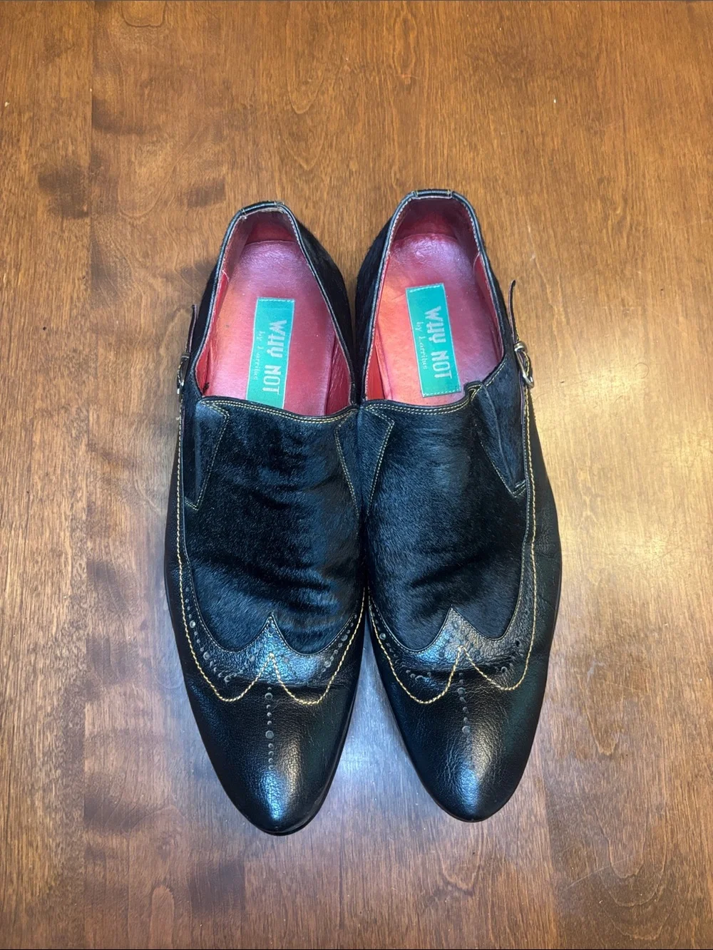 Men's Black Haircalf Wingtip Slip-On Dress Shoes